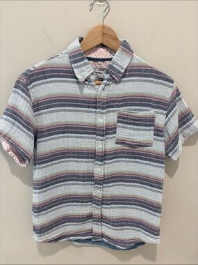 Youth Short-Sleeve Striped Button-Down Shirt in Mint, Navy & Rose Small